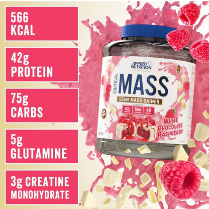 Applied Nutrition Critical Mass Protein Powder, High Calorie Weight Gainer, Lean Mass (2.4kg - 16 Servings) White Chocolate Raspberry Flavour