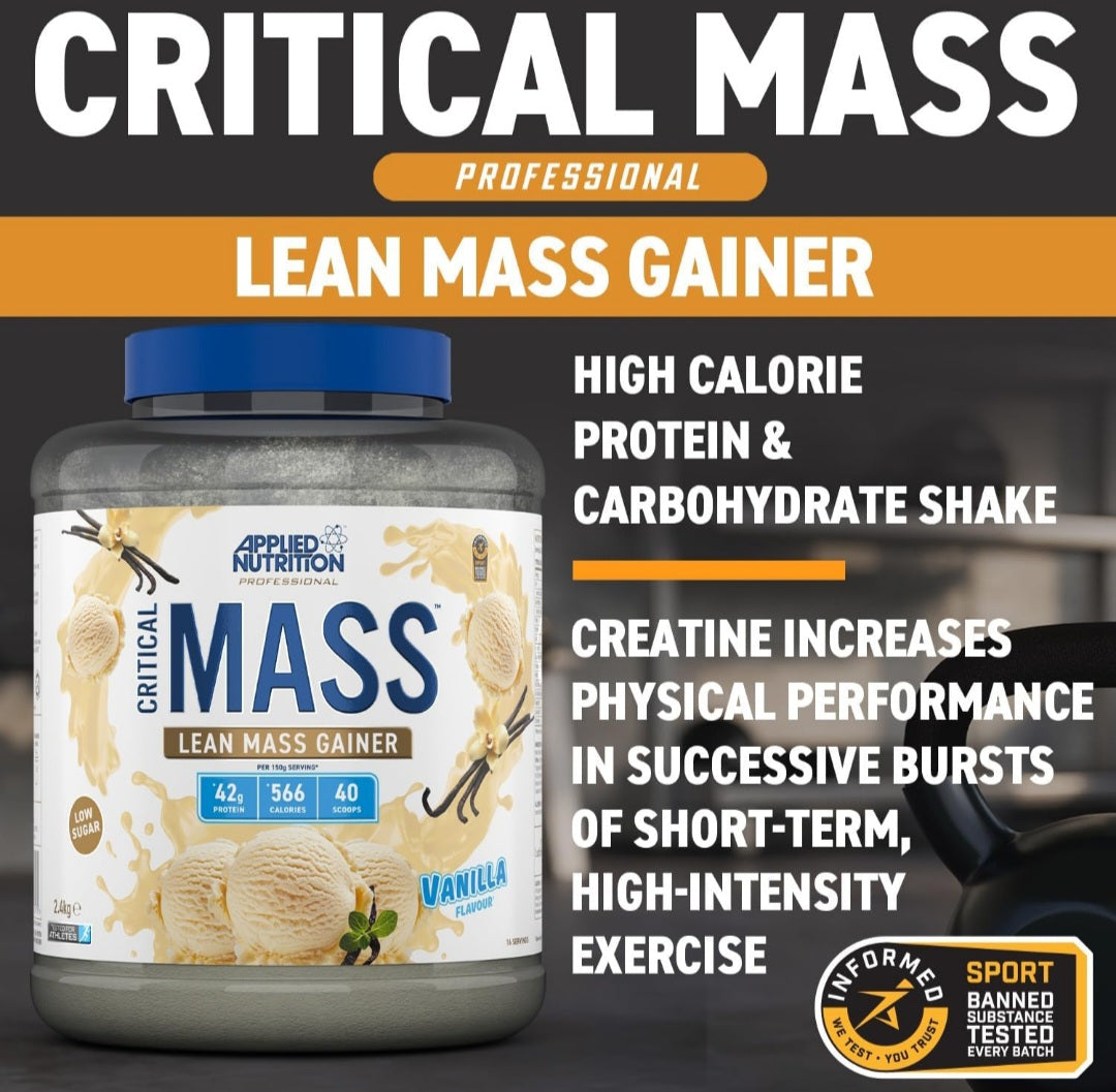 Applied Nutrition Critical Mass Protein Powder, High Calorie Weight Gainer, Lean Mass (2.4kg - 16 Servings) Vanilla Flovour