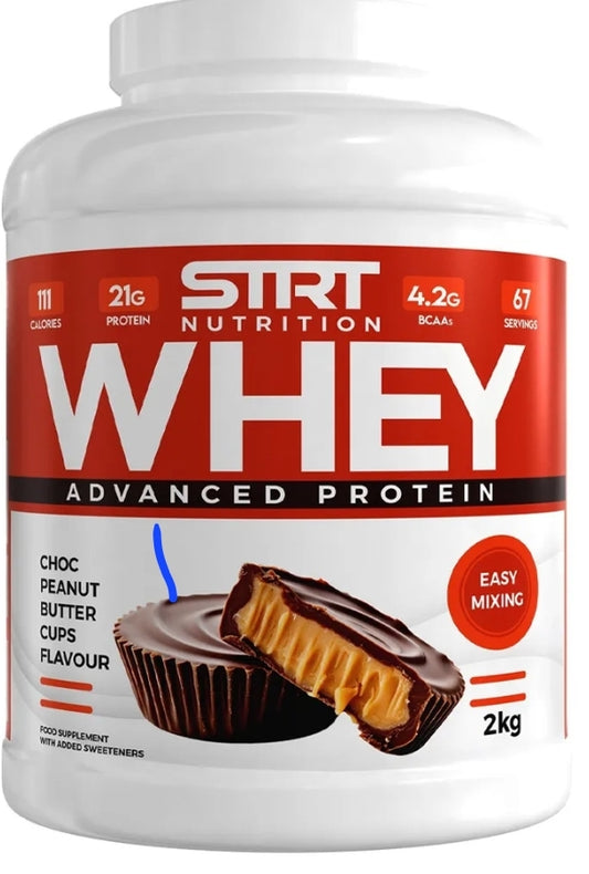 Strt Nutrtion Whey Protein 2kg Muscle Building High Protein Shake Vegetarian Friendly Choc Peanut Butter Flavour