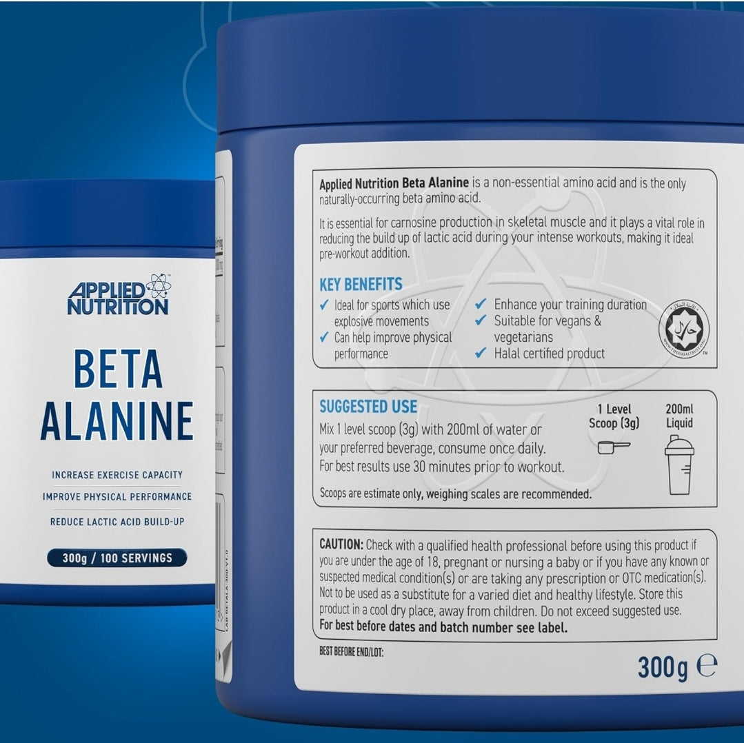 Applied Nutrition Beta-Alanine Amino Acid Pre Workout Powder Training & Physical Performance Enhancer, Gluten Free, Suitable for Vegans (Unflavoured)