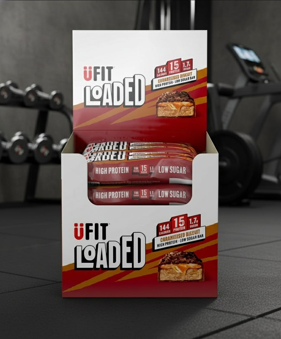 UFIT Loaded Protein Bars – 16-Bar Case (45g) - Caramel Biscuit