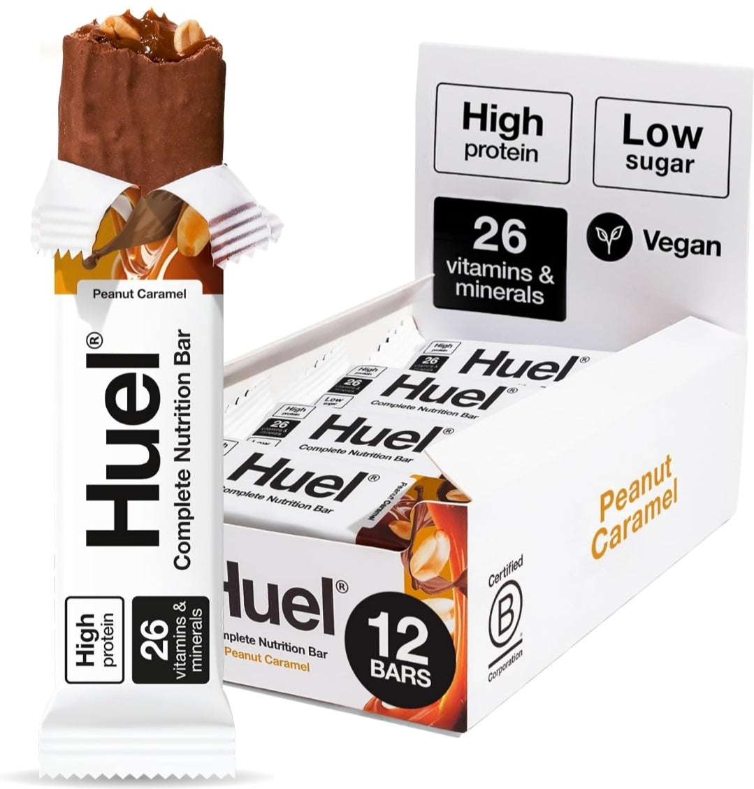 Huel Complete Nutrition High Protein Plant-based (12x 51g Bars) Peanut Caramel Flavour